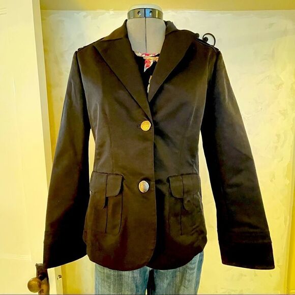 Black fitted jacket blazer with gorgeous organic silver buttons SMALL - Picture 1 of 14